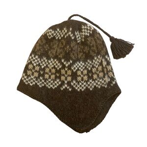 Vintage Wool Fair Isle Beanie Hat With Ear Flaps And Tassel OS